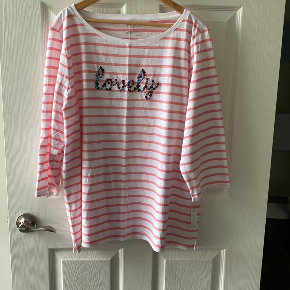 Talbots pink and white Tee Shirt . Brand New with tags . **FINAL PRICE **